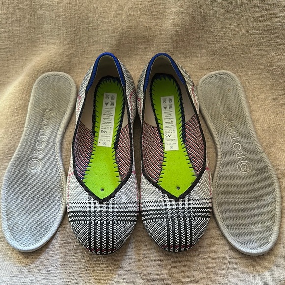Rothy’s The Flat Grey Glen Plaid Round Toe Flats Sz 5 - Picture 5 of 9